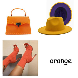 Fashionable woolen hat + fish-mouth boots + delicate handbag(SE8020)x