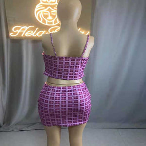 Wholesale colorful lattice suspender skirt suit（CL8872）