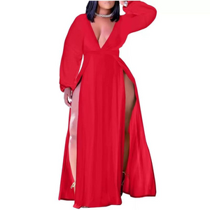 Wholesale sexy casual long sleeve V-Neck long sleeve dress（CL9421）