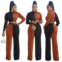 Load image into Gallery viewer, Wholesale double color long sleeve Wide Leg Pants Set（CL9557）
