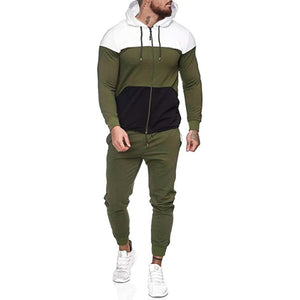 Wholesale men's hooded stitching suit 2PC（ML8002）