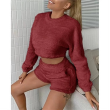 Load image into Gallery viewer, Wholesale fashion Plush round neck long sleeve sweater shorts two-piece set（CL9556）
