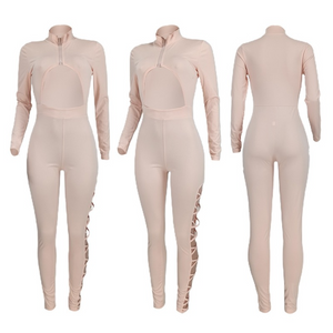 Wholesale women sexy solid color zipper jumpsuit(CL9818)