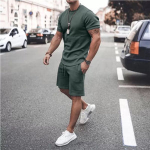 Wholesale casual men's two-piece short sleeve shorts（ML8076）