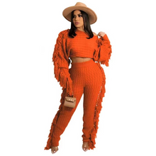 Load image into Gallery viewer, Wholesale leisure solid color knitted long sleeve tassel suit（CL9531）
