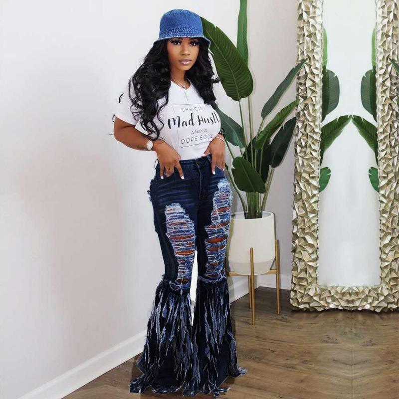 Wholesale women's casual fringed jeans (CL8160)