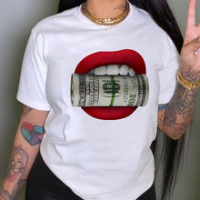 Load image into Gallery viewer, White Short-Sleeved T-shirt Fashion Lips Dollar Printing (Cl10619)
