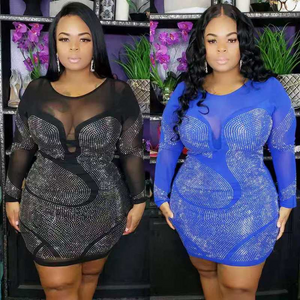 Wholesale Women's Sexy Hot Rhinestone Plus Size Dress(CL9116)