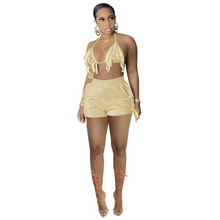 Load image into Gallery viewer, Wholesale two-piece set of pure tassel bandage sexy nightclub style shorts（CL8993）
