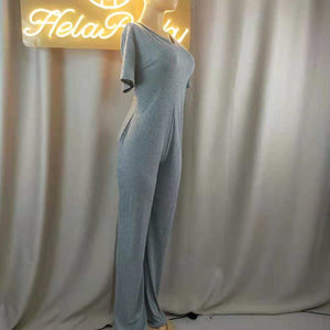 Wholesale solid back zipper Imitation cotton pocket jumpsuit（CL9138）