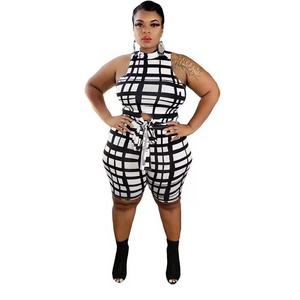 Wholesale large women's fashion leisure lattice suit 2PC（CL9172）