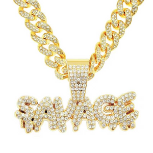 Wholesale diamond stitched letter pendant CUBAN CHAIN NECKLACE sweater chain（A0114）