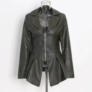 Wholesale Ruffle Trim motorcycle PU leather jacket（CL9456）