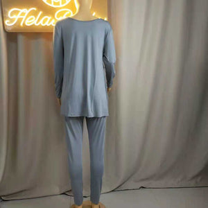 Wholesale pure color print casual suit 2PC（CL9092）