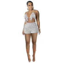 Load image into Gallery viewer, Wholesale two-piece set of pure tassel bandage sexy nightclub style shorts（CL8993）
