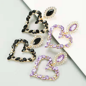 Heart-shaped alloy earrings set with diamond(A0097)
