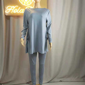 Wholesale pure color print casual suit 2PC（CL9092）