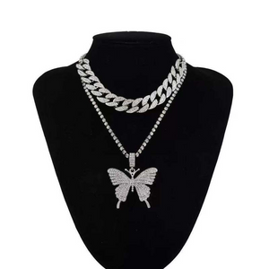 Wholesale retro suit CUBAN CHAIN Butterfly Necklace（A0102）