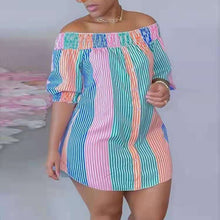 Load image into Gallery viewer, Wholesale women&#39;s printed striped one-shoulder shirt dress(CL9218)
