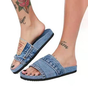 Wholesale women's solid color casual denim slippers (SL8216)