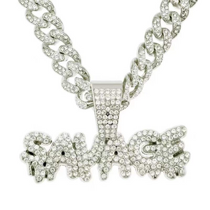 Wholesale diamond stitched letter pendant CUBAN CHAIN NECKLACE sweater chain（A0114）