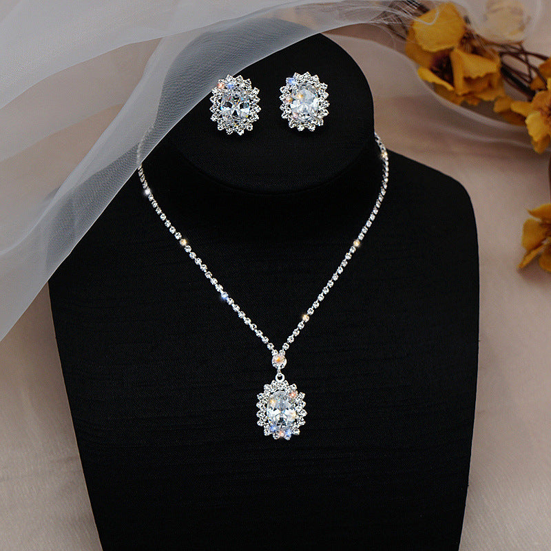 Bright Water Drop Zircon Rhinestone Necklace Eardrops Set (A0135)