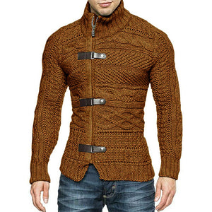 Men's Leather Ring Knitted Turtleneck Sweater (ML8233)