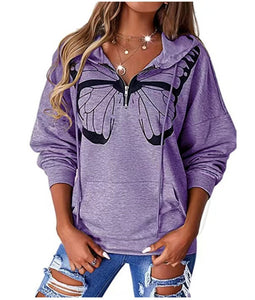 Casual Patchwork Printed Loose Hooded Sweater for Women (Cl10751)