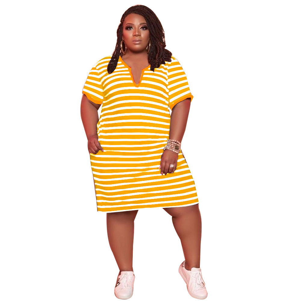 V-neck Striped Loose Dress（CL11520）