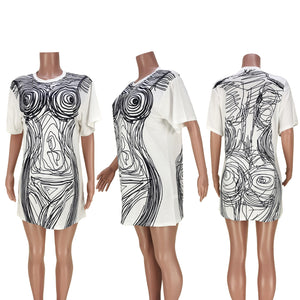 Nightclub Line Art Body Painting Dress Top (CL10398)