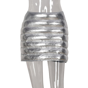 New Zipper Glossy Skirt （CL10243)）