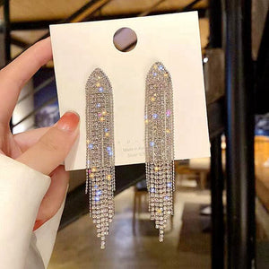 Long Tassel Rhinestone Exaggerated Earrings（A0174）