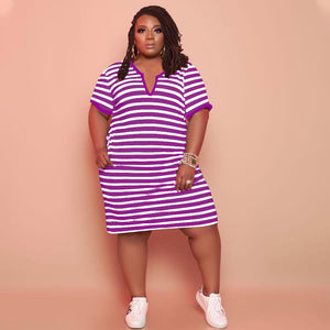 V-neck Striped Loose Dress（CL11520）