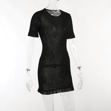 Load image into Gallery viewer, See-through round Neck Solid Color Tassel Short Sleeve Sheath Dress(CL11812)
