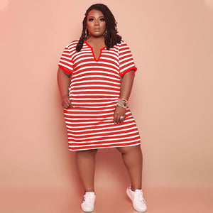 V-neck Striped Loose Dress（CL11520）