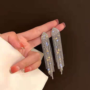 Long Tassel Rhinestone Exaggerated Earrings（A0174）