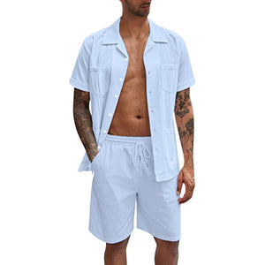 Linen Loose Short Sleeve Shorts Men's Suit (ML8243)