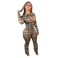 Load image into Gallery viewer, New V-neck Plaid Zipper Wrinkle Jumpsuit (CL9843)
