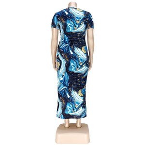 Plus Size Sexy Split Strap Printing Dress (CL10096)