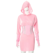 Load image into Gallery viewer, Solid Color Hoodie Patchwork Waist Hooded Dress (CL9871)
