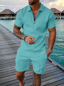 Casual Contrast Color Short Sleeve Suit （ML8214)