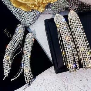 Long Tassel Rhinestone Exaggerated Earrings（A0174）