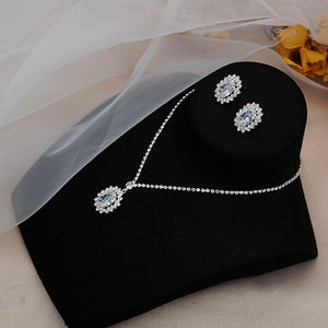 Bright Water Drop Zircon Rhinestone Necklace Eardrops Set (A0135)