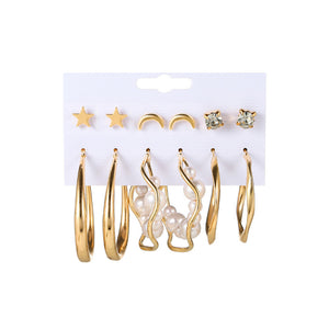 Combination Retro Diamonds Pearl Ear Studs Set（A1073）