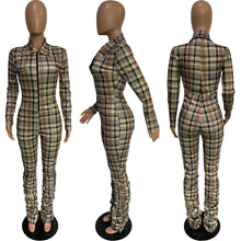 Load image into Gallery viewer, New V-neck Plaid Zipper Wrinkle Jumpsuit (CL9843)
