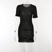 Load image into Gallery viewer, See-through round Neck Solid Color Tassel Short Sleeve Sheath Dress(CL11812)
