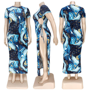 Plus Size Sexy Split Strap Printing Dress (CL10096)