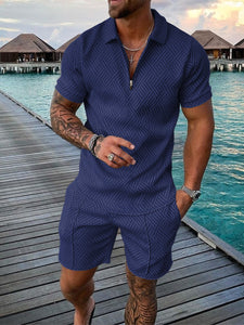 Casual Contrast Color Short Sleeve Suit （ML8214)
