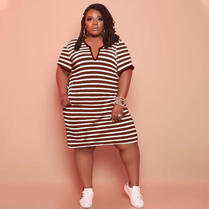 V-neck Striped Loose Dress（CL11520）