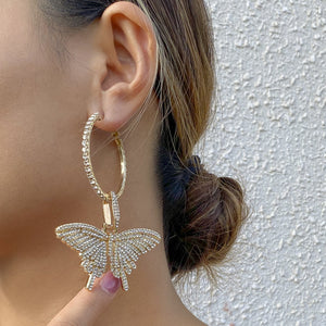 Diamond Circle Butterfly Earrings （A0145)